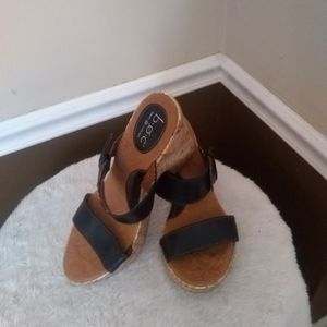 Boc black leather and cork slide sandals